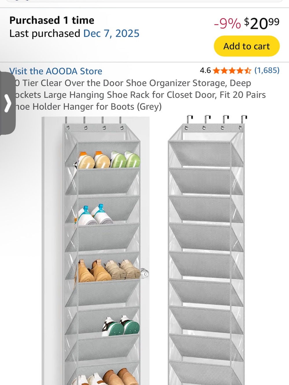 10 Tier Over the door shoe Organizer
